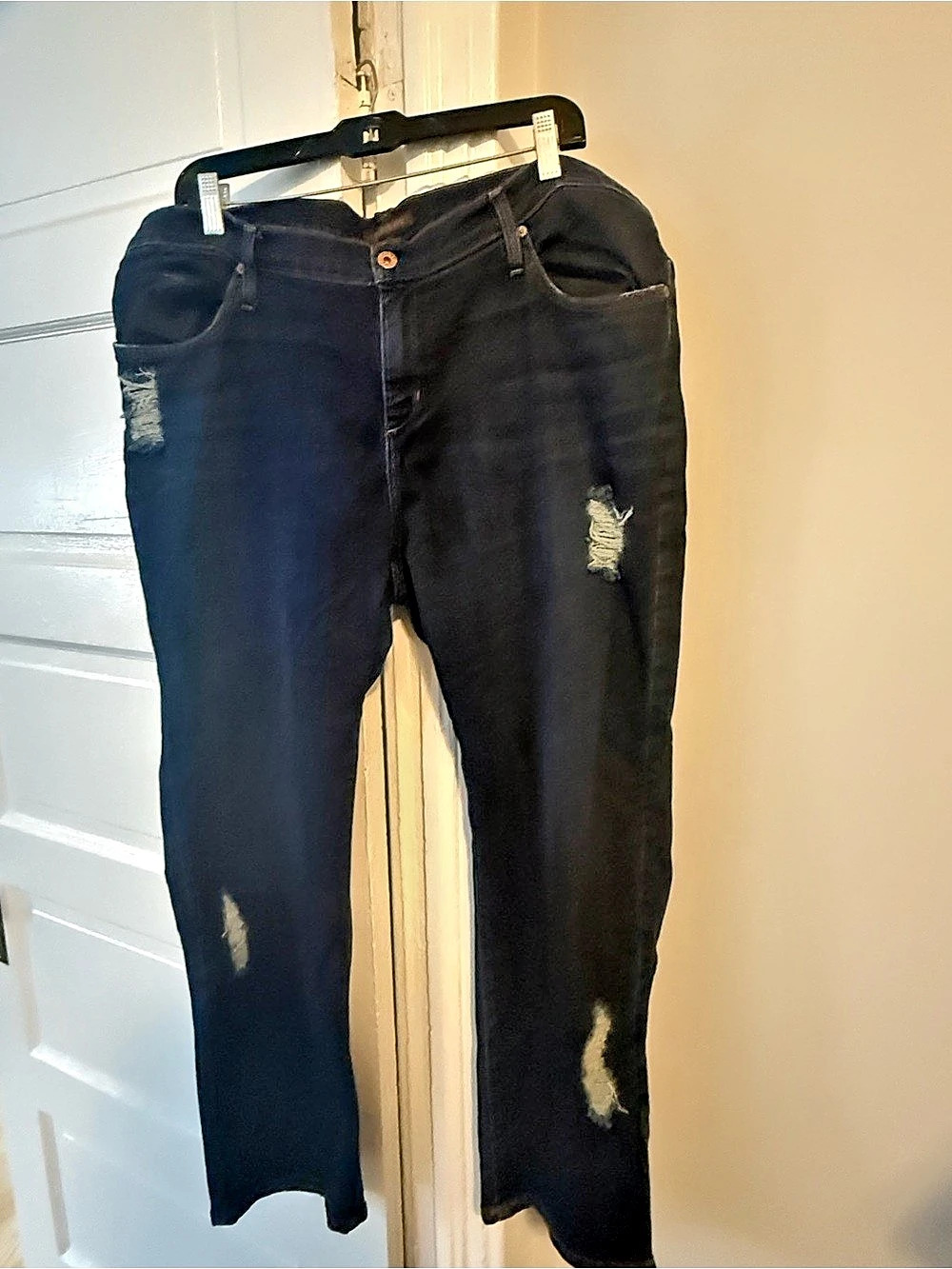 James Jeans Distressed Straight Leg Jeans in Black Waist 18
